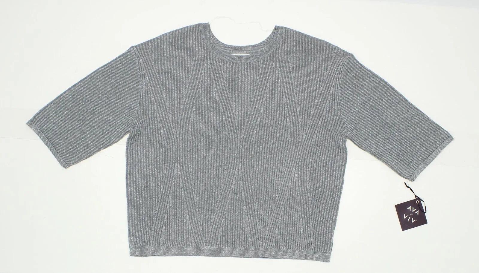 Ava & Viv Women's Plus Size 3/4 Sleeve Shine Pullover Sweater Grey 1X