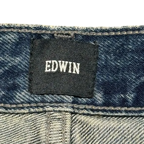 Edwin Cai Jean Shorts 7” Womens Size 24 Cove Blue Denim Raw Hem Mid Rise
