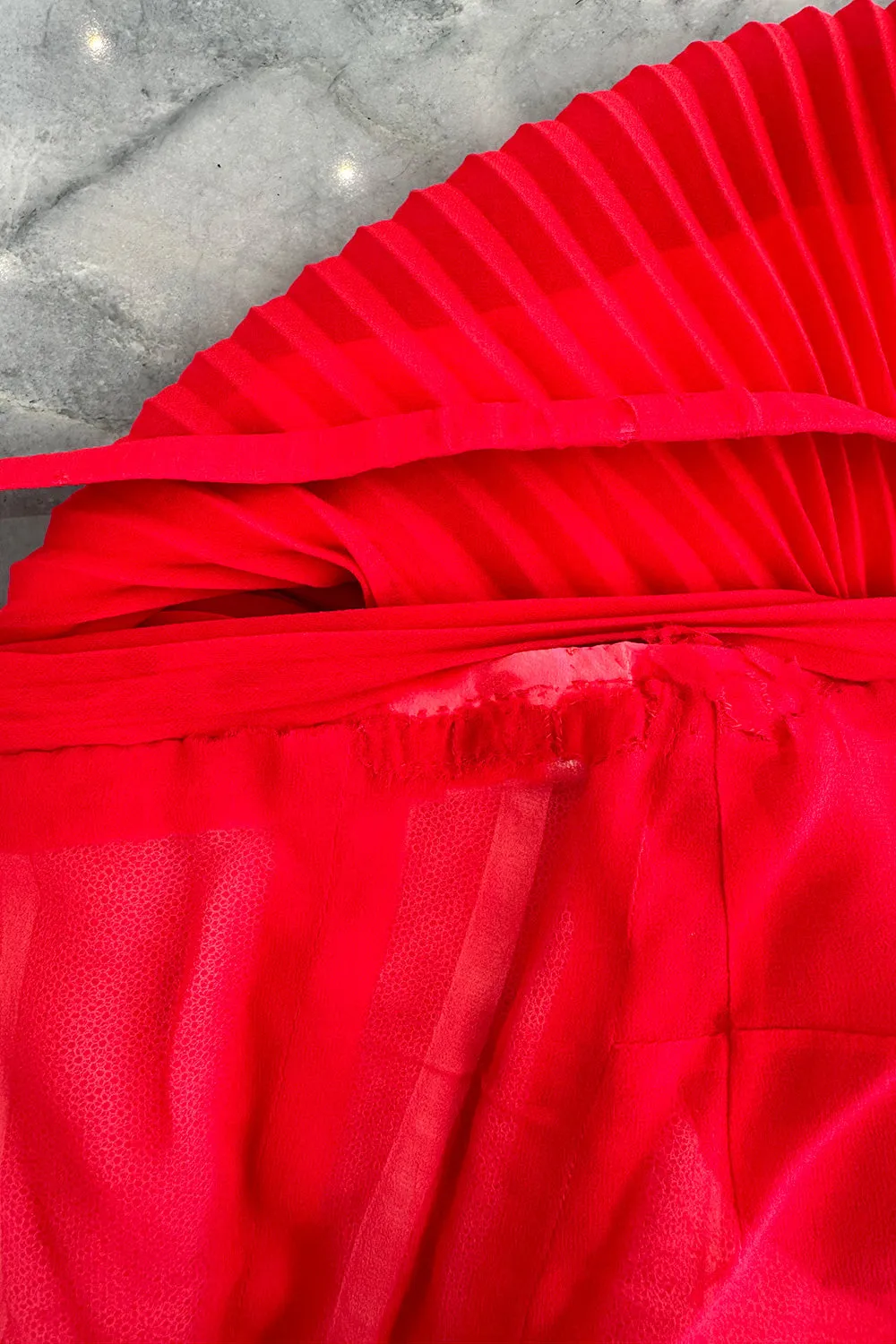 Incredible 1973 Hubert de Givenchy Haute Couture Red Sillk Crepe Chiffon Pleated Dress