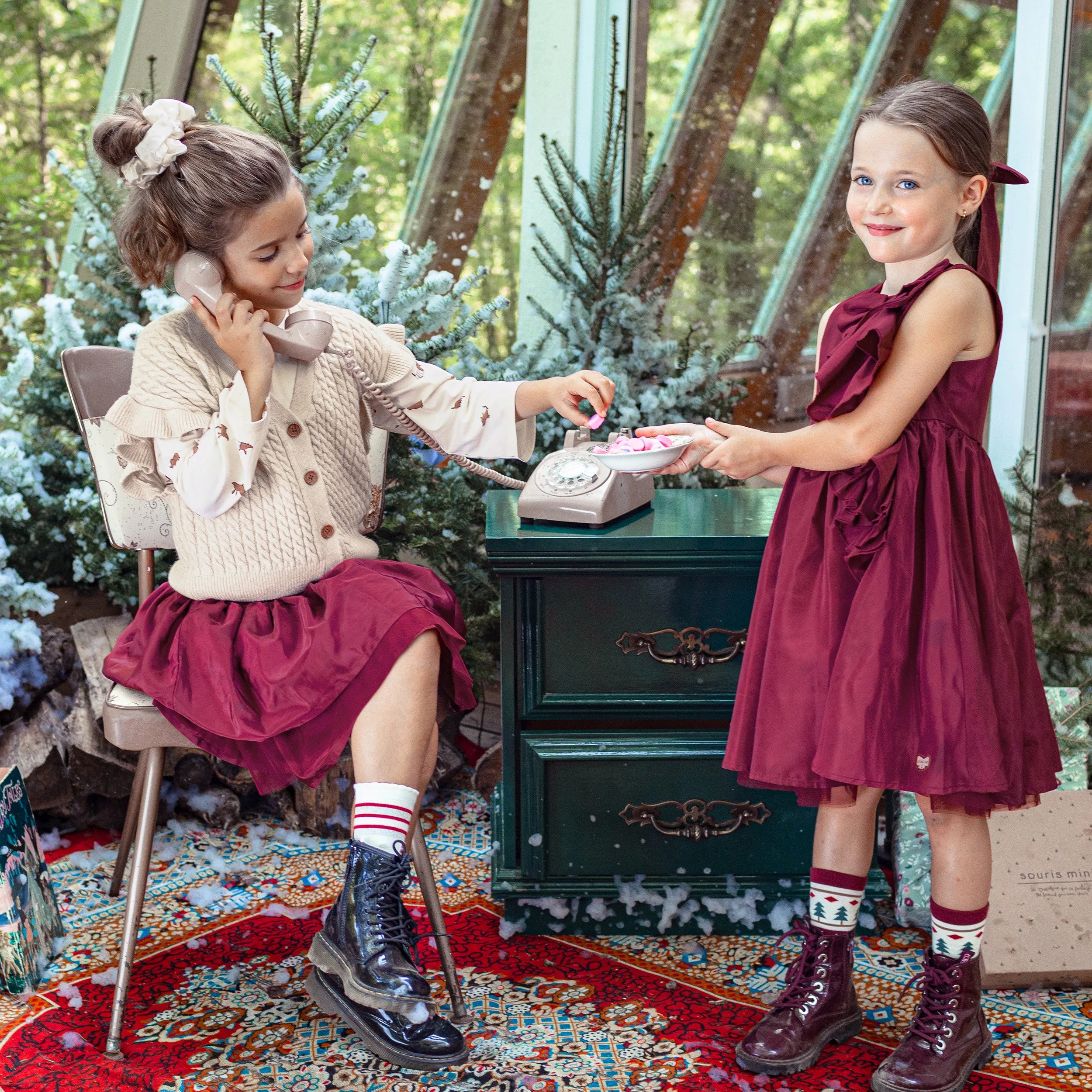 Jupe rouge en taffetas et tulle aux multiples volants, enfant || Red skirt in taffeta and tulle with multiple ruffles, child