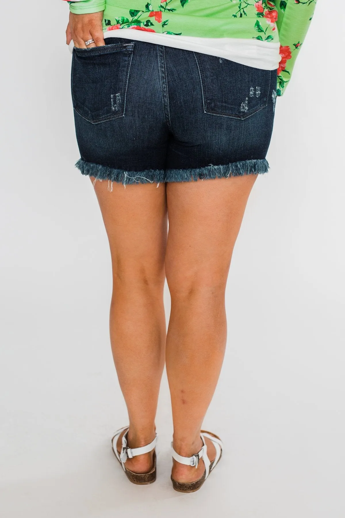 KanCan Frayed Hem Shorts- Shelby Wash