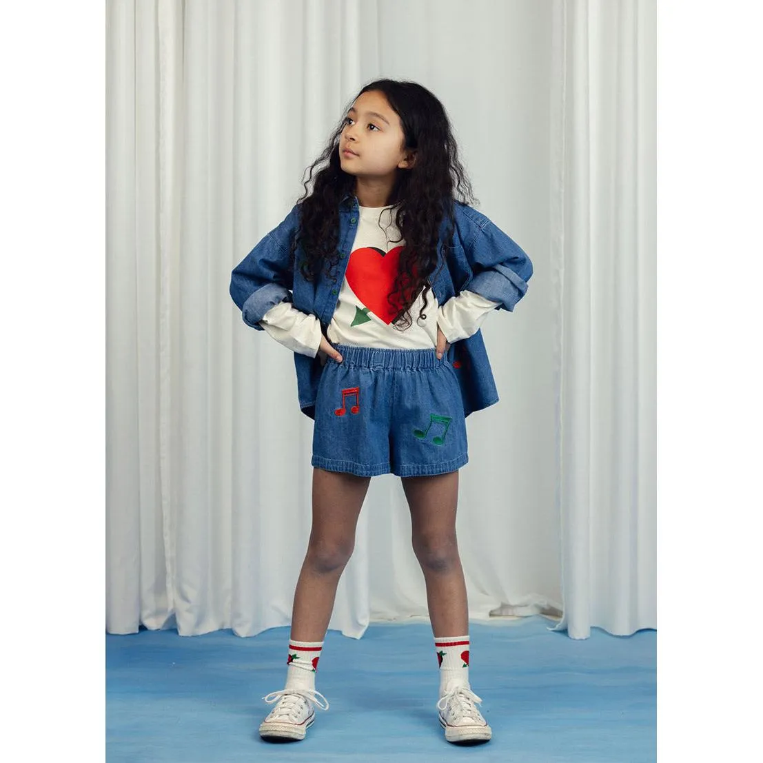 Mini Rodini - Note embroidered denim shorts