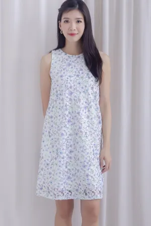 Odette Candy Floral Embroidery Lace Shift Dress In Blue