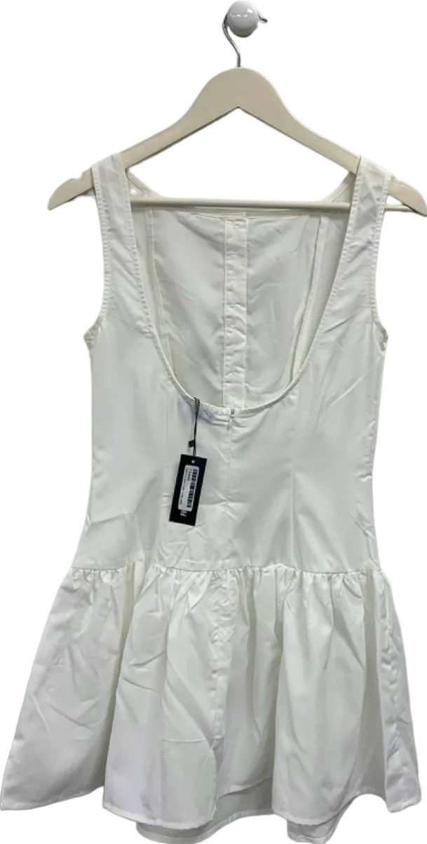 Pretty Little Thing White Button Down Scoop Back Shift Dress UK 8