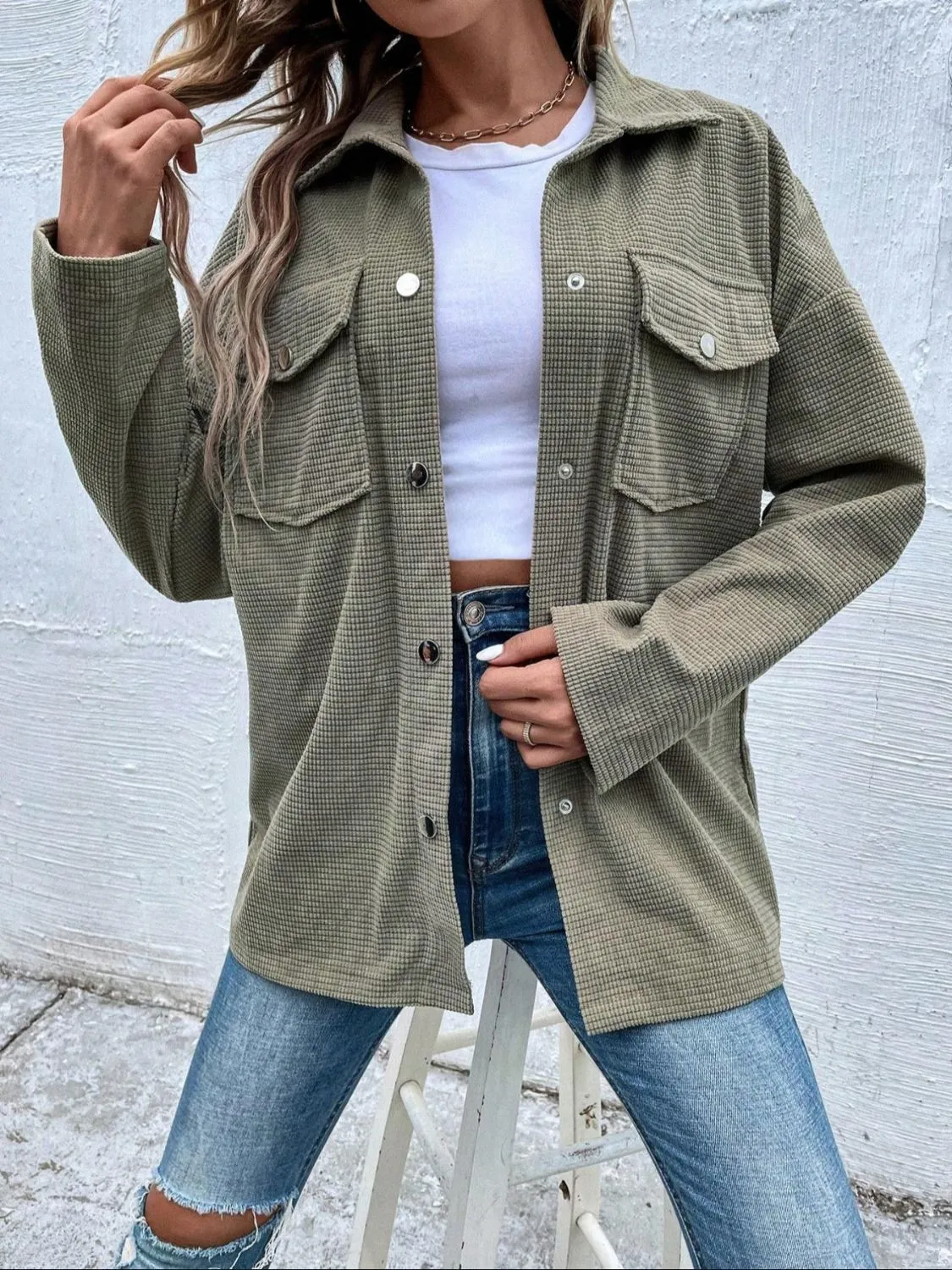 Snap Down Collared Luxury Shoulder Jacket